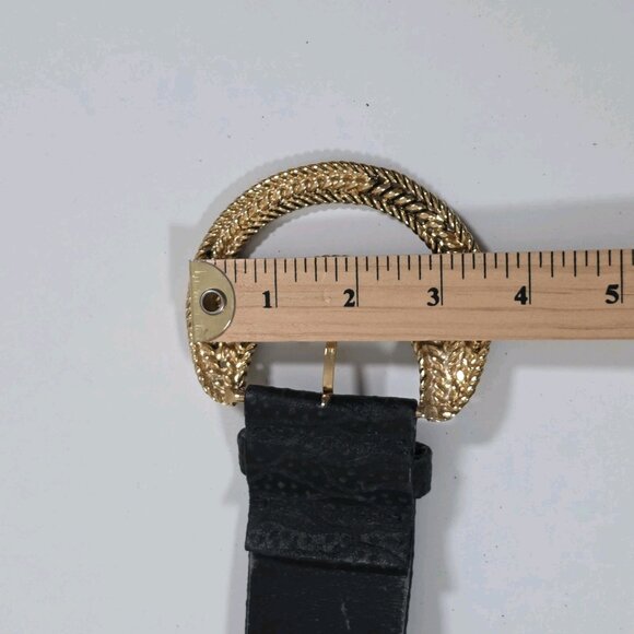 Vintage Textured Belt Womens L Black Gold Black Tone Metal Buckle Whimsigoth Y2K - Picture 9 of 15